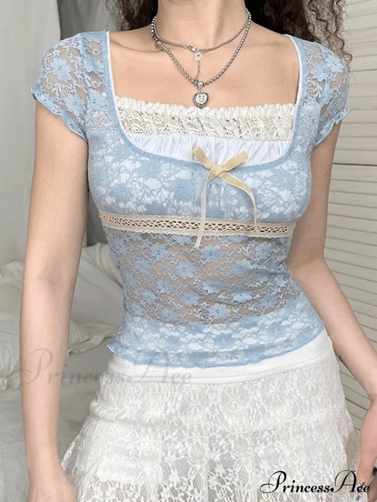 Lace Patchwork Graceful Butterfly Print Dress image 1