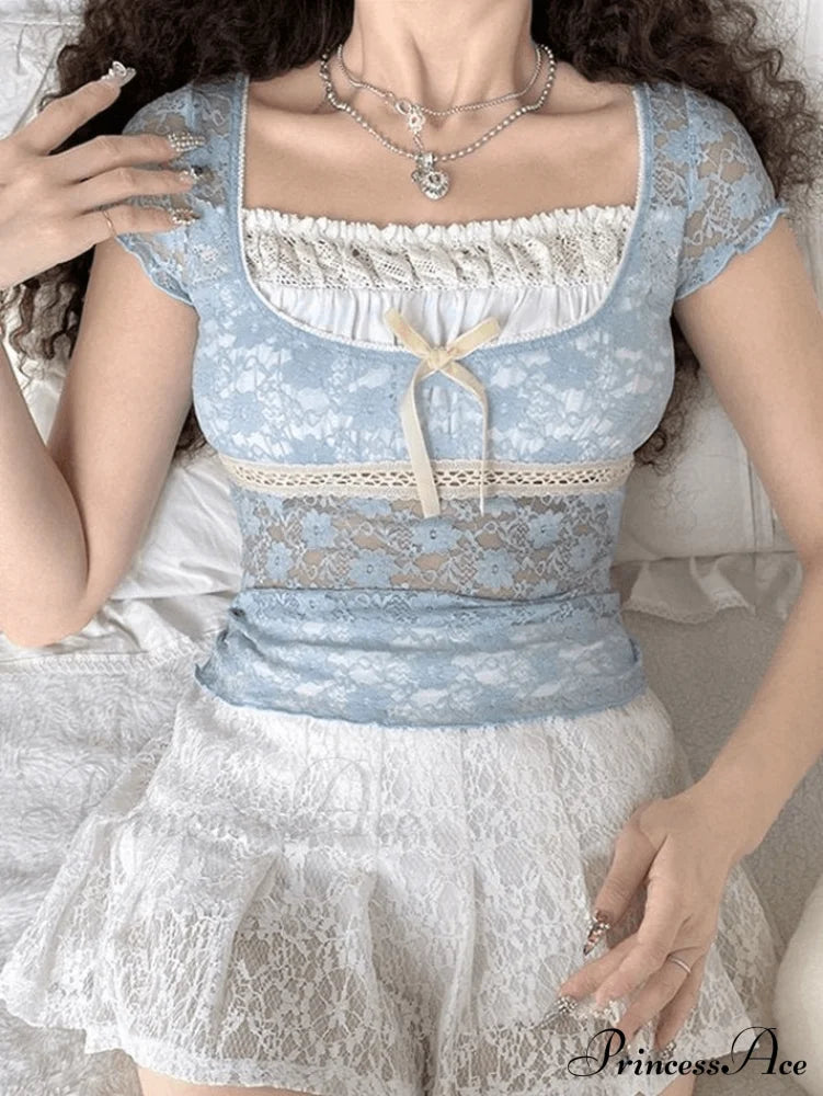 Lace Patchwork Graceful Butterfly Print Dress image 2