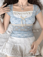 Lace Patchwork Graceful Butterfly Print Dress image 2