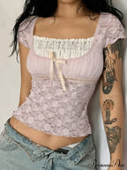 Lace Patchwork Graceful Butterfly Print Dress image 13