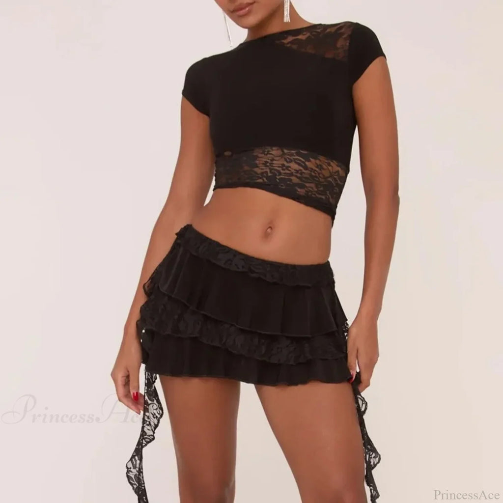 Lace Patchwork Layered Ruffle Skirt image 3