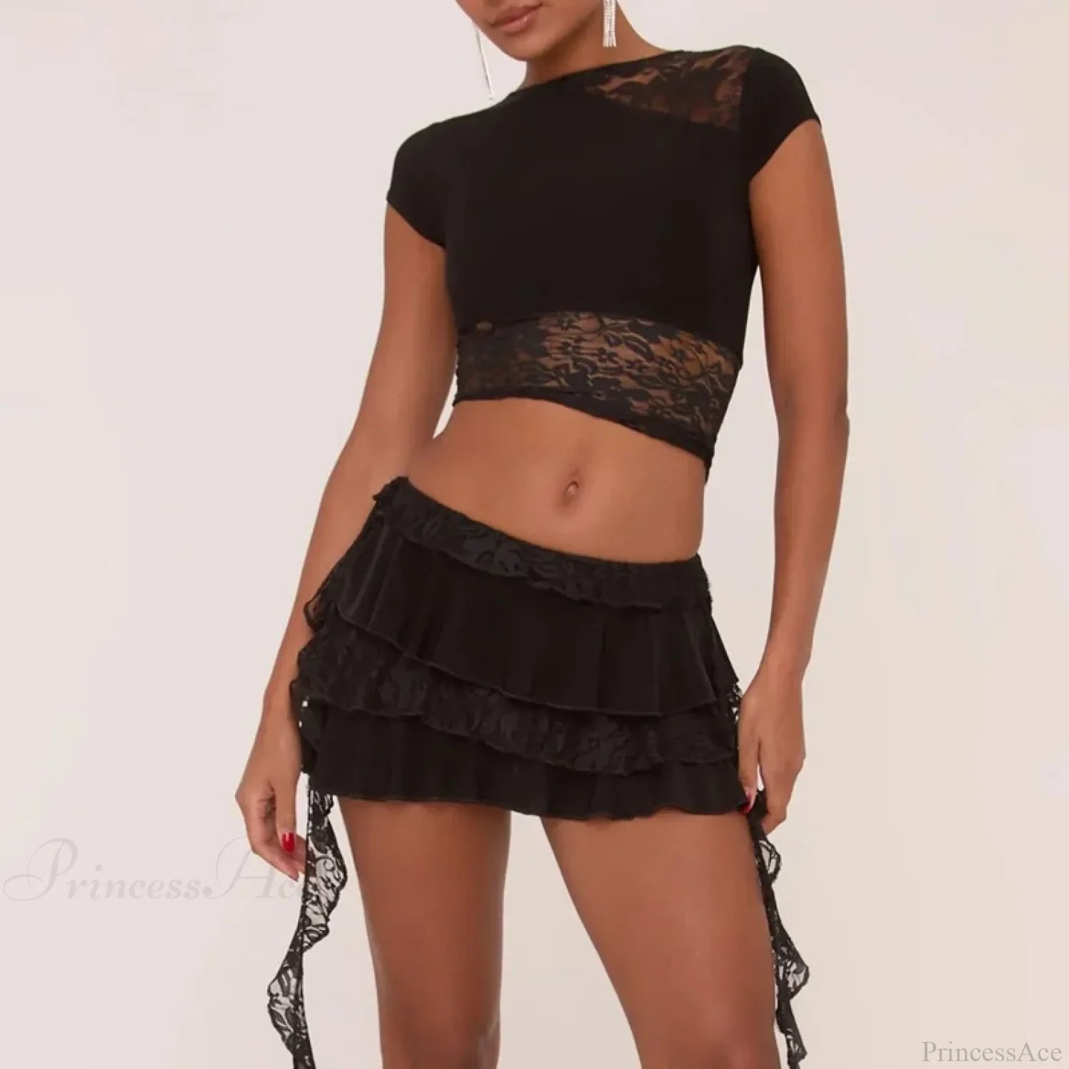 Lace Patchwork Layered Ruffle Skirt image 3