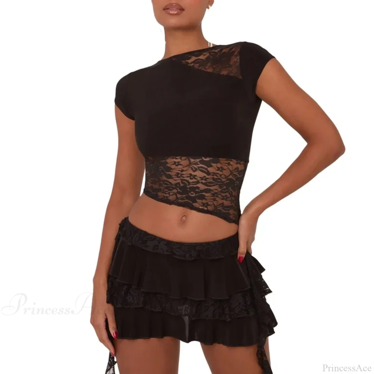 Lace Patchwork Layered Ruffle Skirt image 5