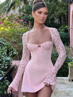 Lace Patchwork Long Sleeve Mini Dress image 5