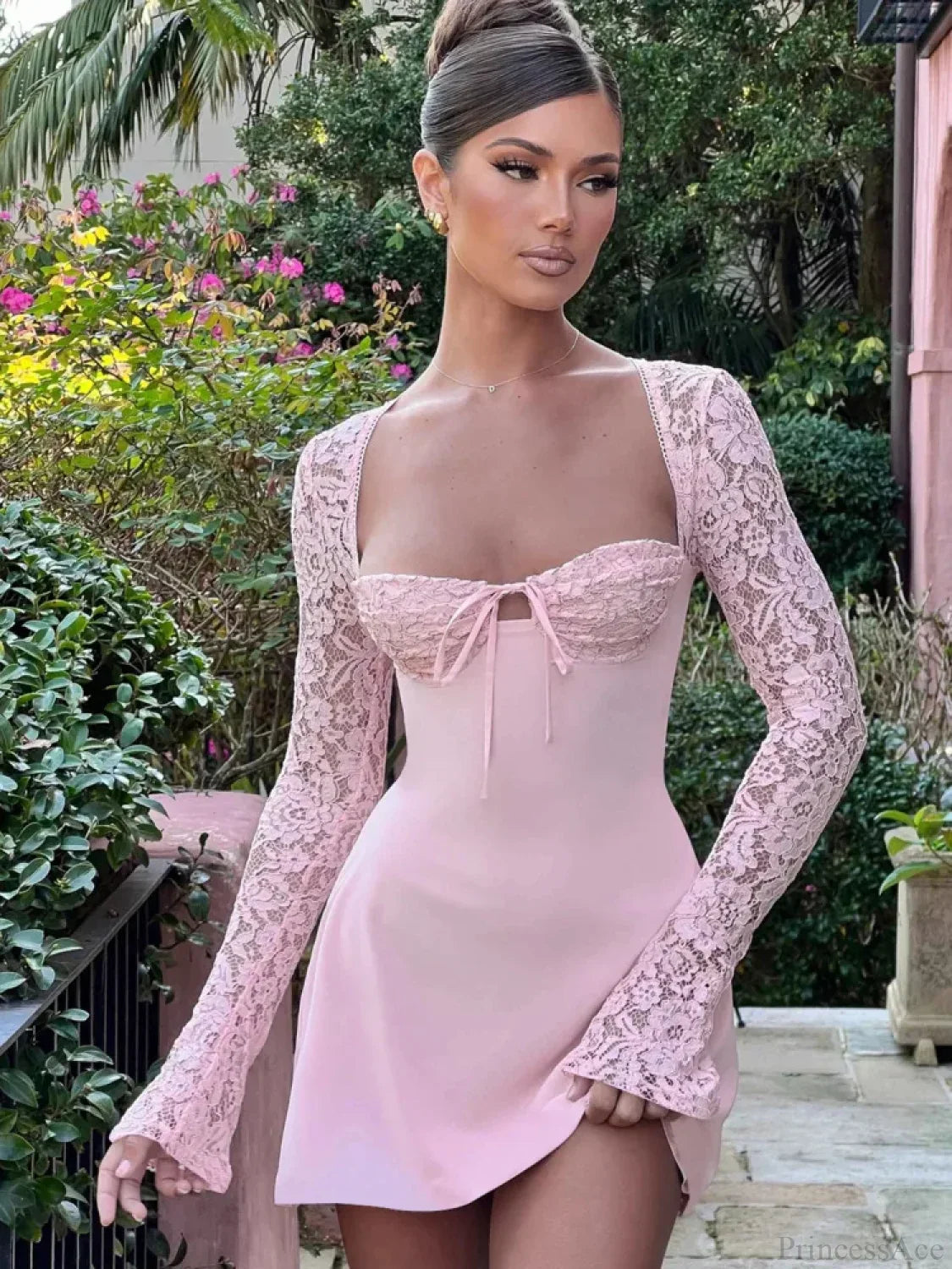 Lace Patchwork Long Sleeve Mini Dress image 5