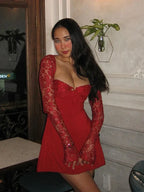 Lace Patchwork Long Sleeve Mini Dress image 4