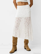 Lace Patchwork Low Waist Summer Long Skirt Casual Skirt image 1