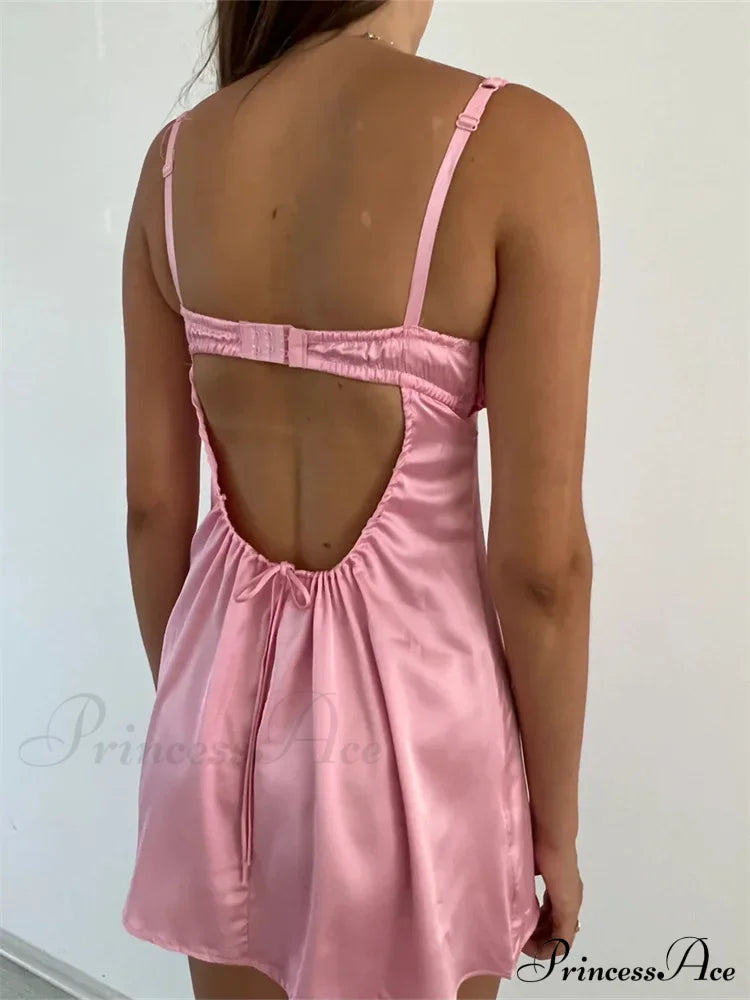 Lace Patchwork Ruched Vintage Sleeveless Strap Backless Mini Dress image 3