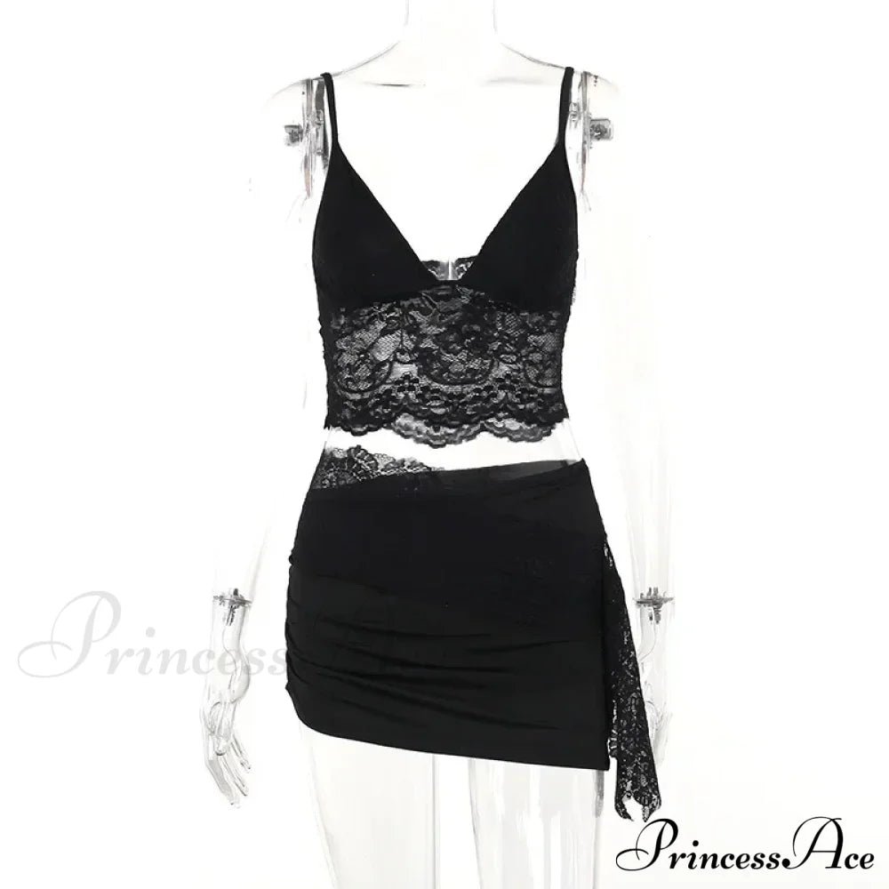 Lace Patchwork See Through Crop Top Ruched Mini Dress image 5
