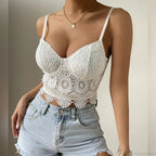 Lace Patchwork Slim Fit V-neck Backless Crop Top image 5