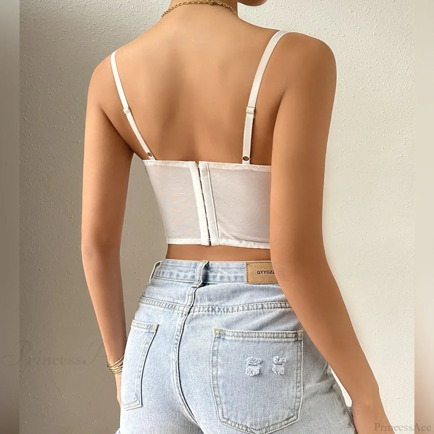 Lace Patchwork Slim Fit V-neck Backless Crop Top image 2