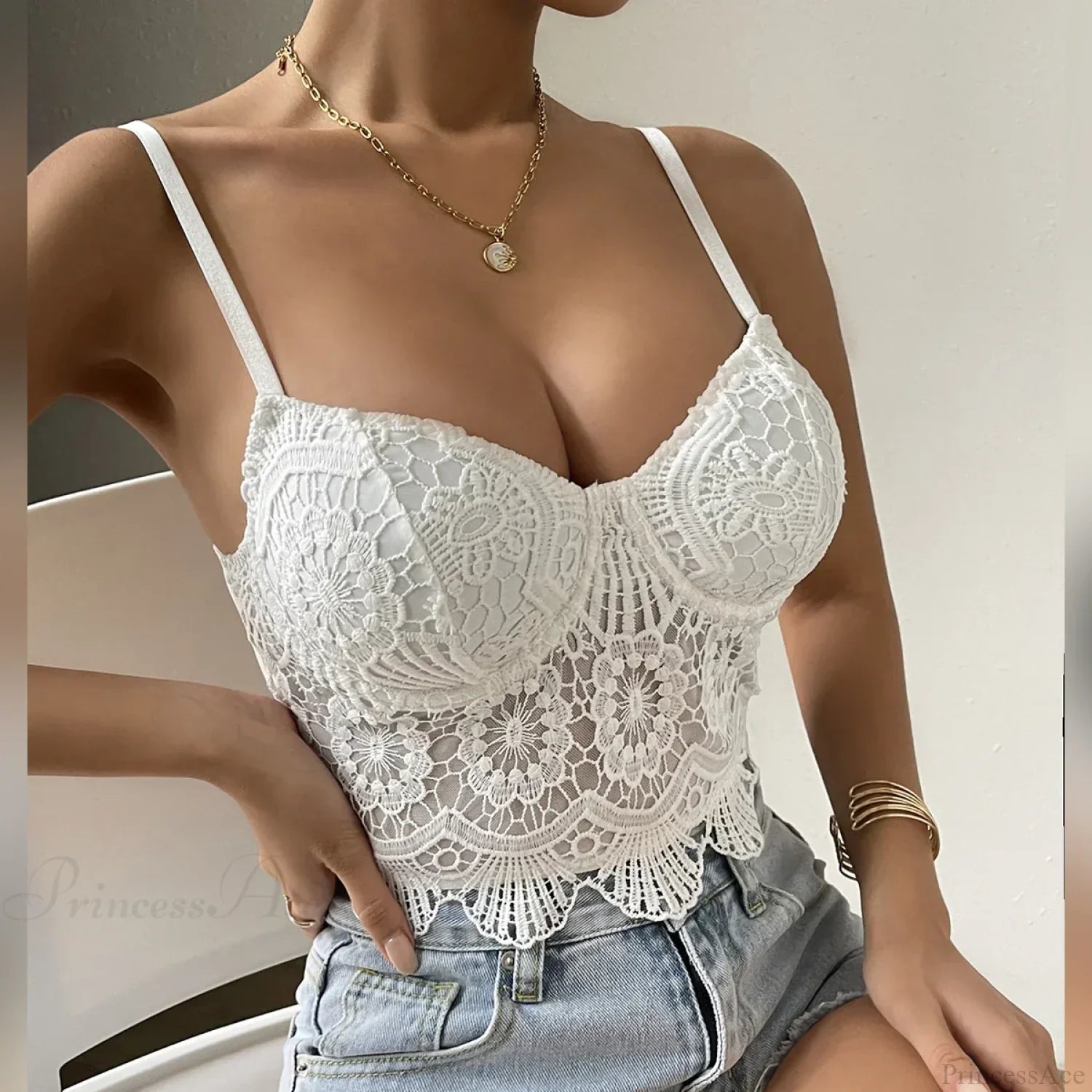 Lace Patchwork Slim Fit V-neck Backless Crop Top image 4