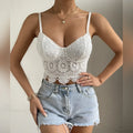 Lace Patchwork Slim Fit V-neck Backless Crop Top image 3