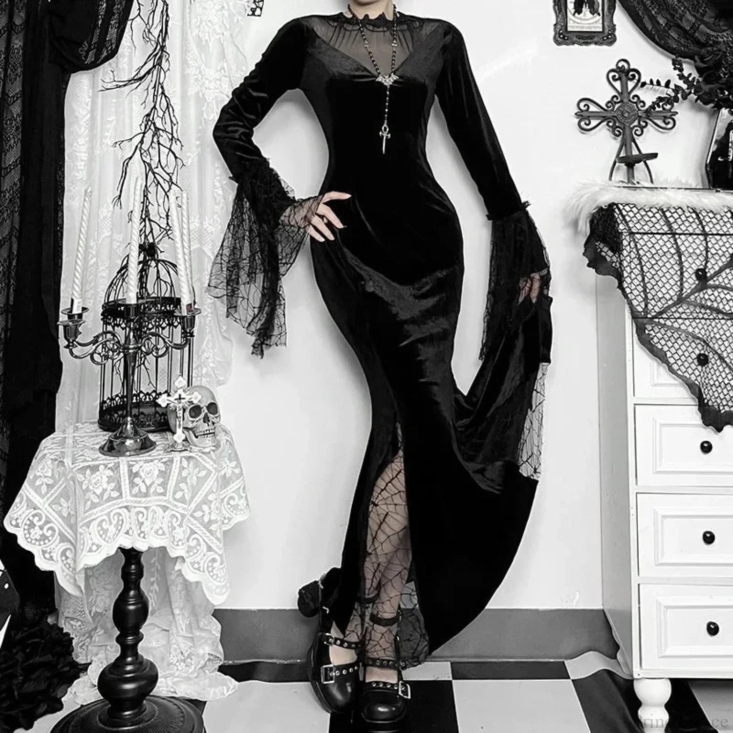 Lace Patchwork Transparent Maxi Dress image 2