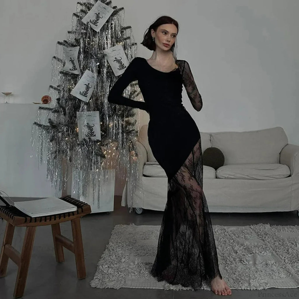 Lace Patchwork Transparent Maxi Dress image 2