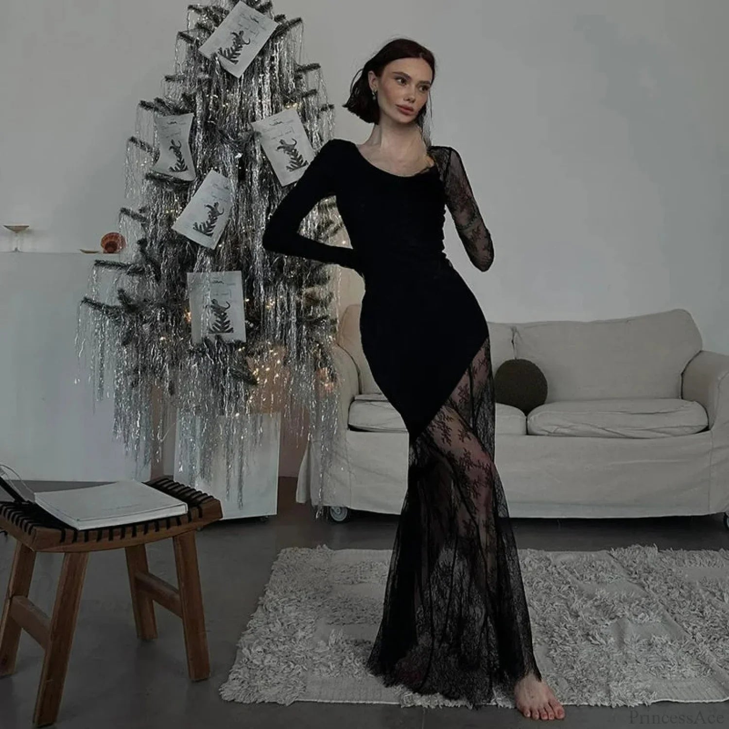 Lace Patchwork Transparent Maxi Dress image 2