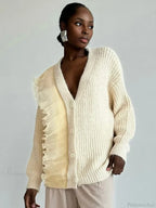 Lace Patchwork V-neck Ribbed Cardigan image 2