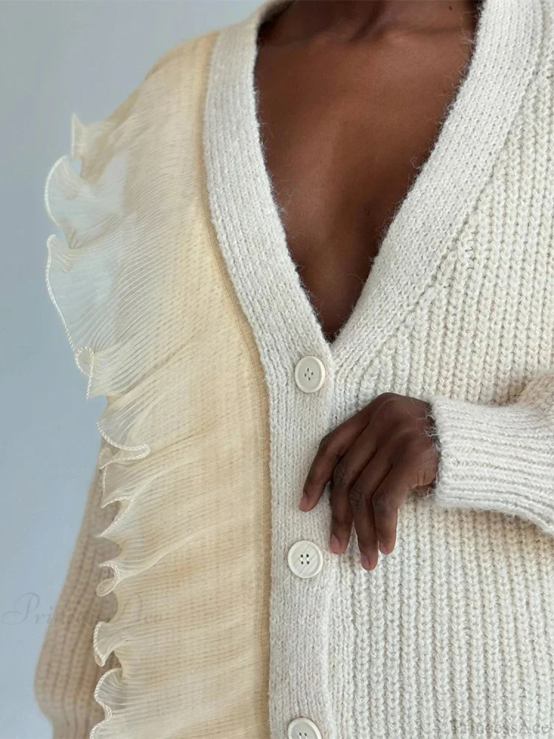 Lace Patchwork V-neck Ribbed Cardigan image 6