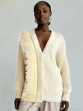 Lace Patchwork V-neck Ribbed Cardigan image 1