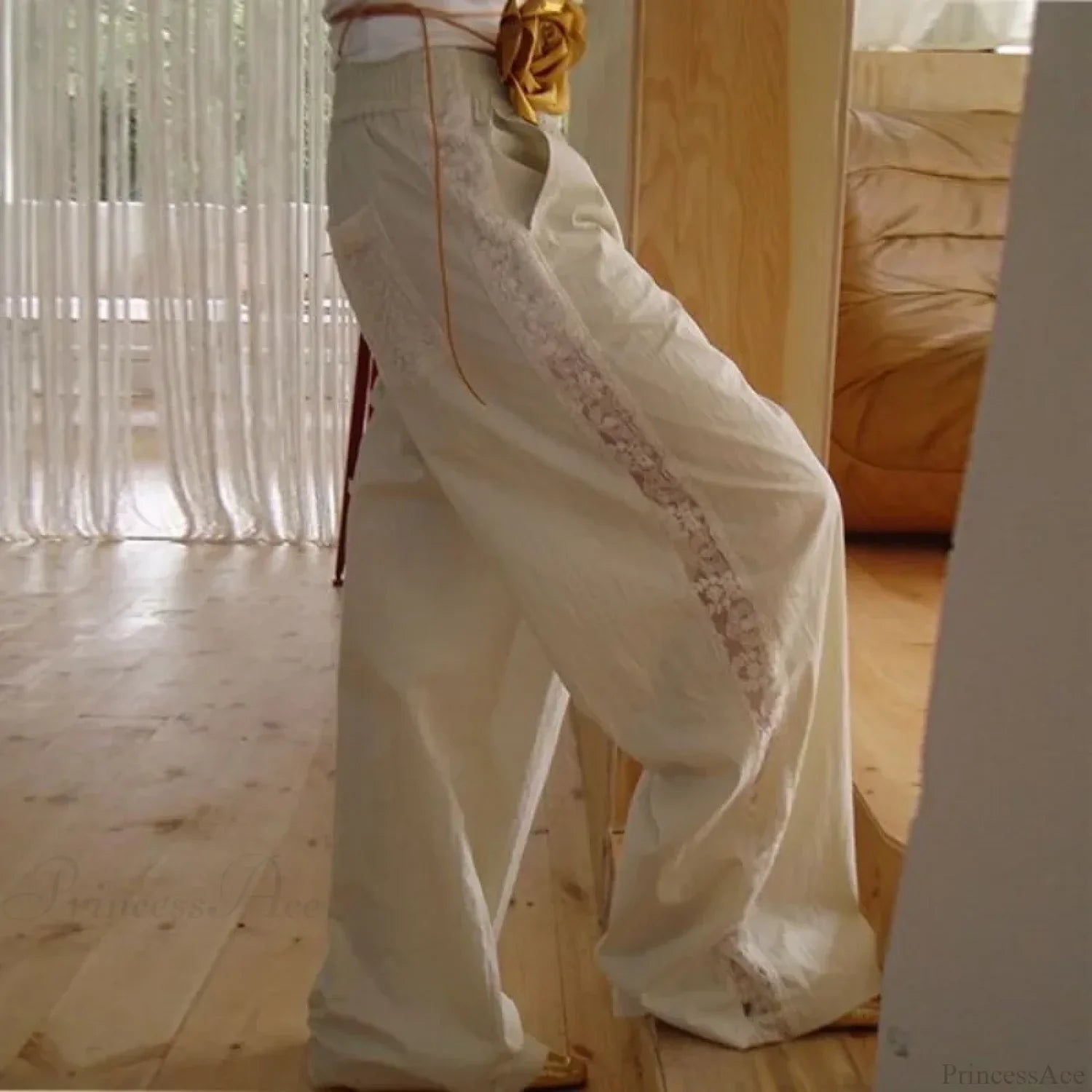 Lace Patchwork White Wide Leg Pants image 2