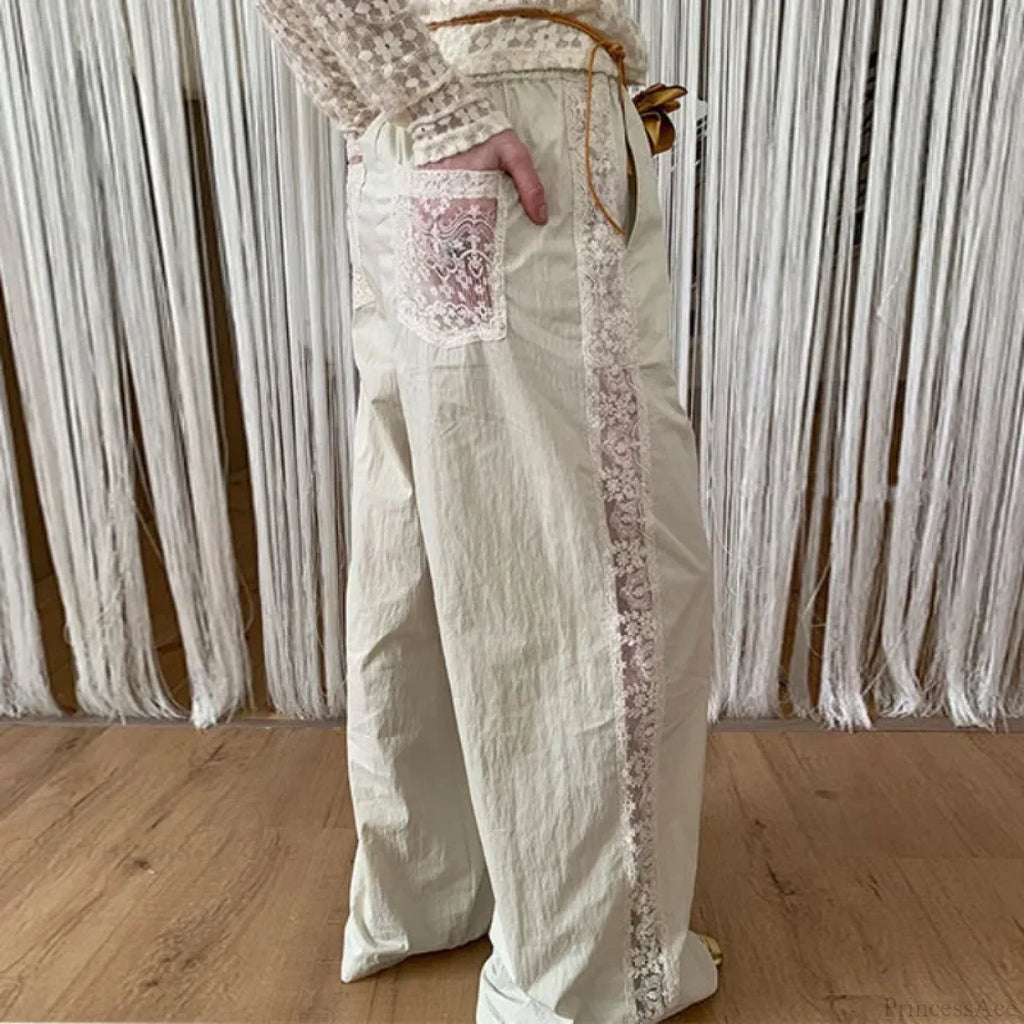 Lace Patchwork White Wide Leg Pants image 1