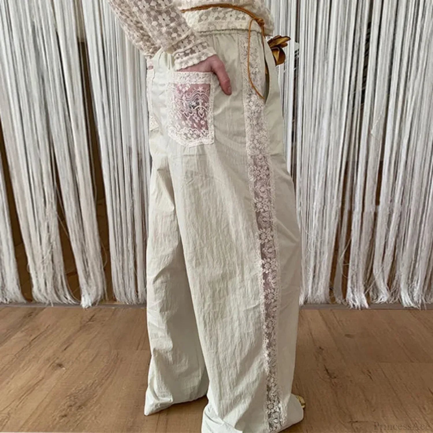 Lace Patchwork White Wide Leg Pants image 1