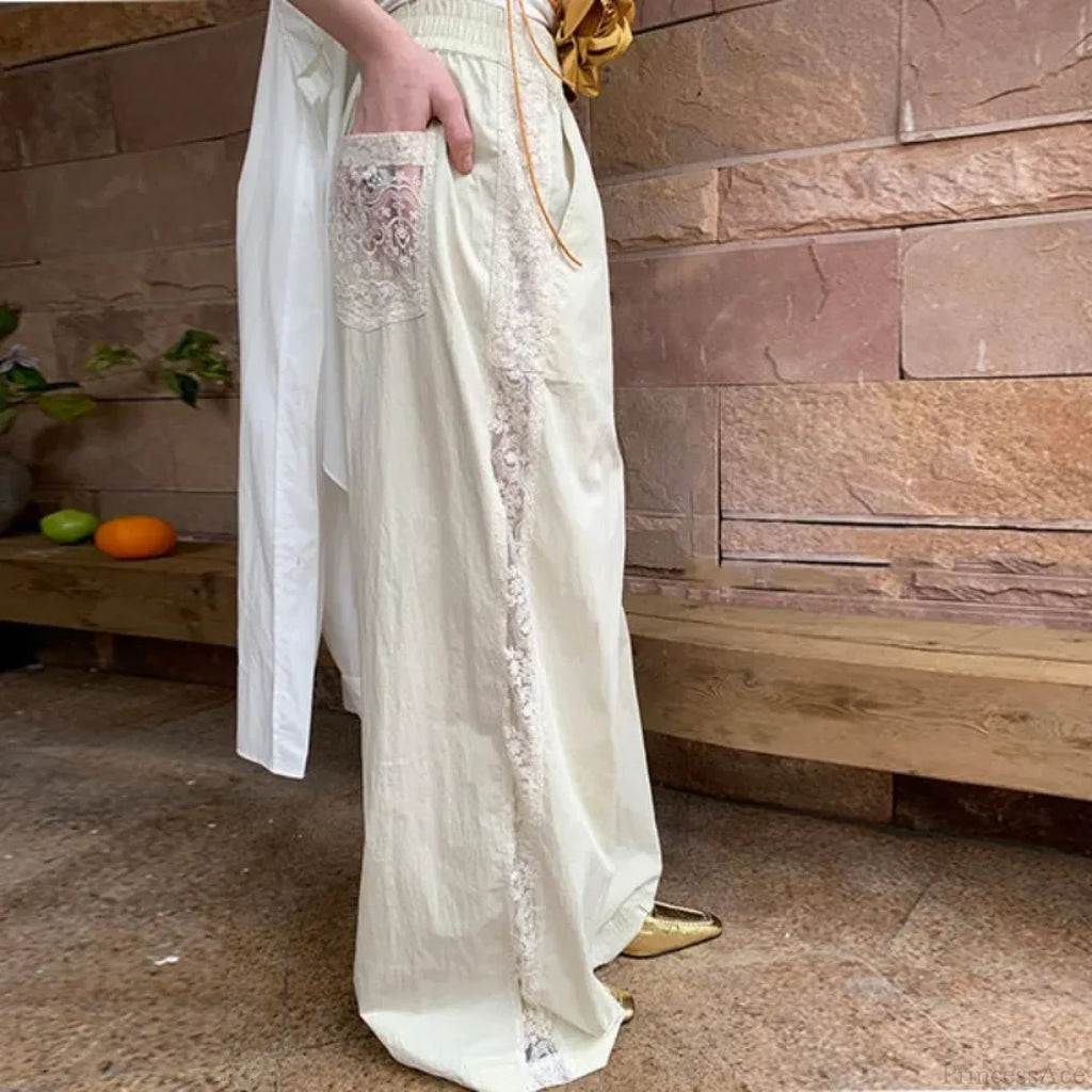 Lace Patchwork White Wide Leg Pants image 5