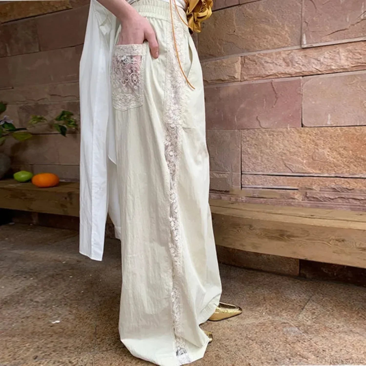 Lace Patchwork White Wide Leg Pants image 5