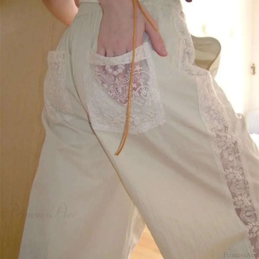 Lace Patchwork White Wide Leg Pants image 4