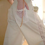 Lace Patchwork White Wide Leg Pants image 4