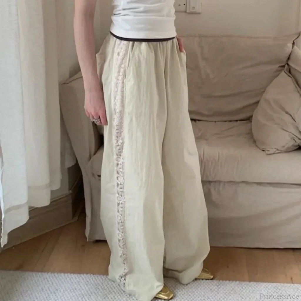 Lace Patchwork White Wide Leg Pants image 6