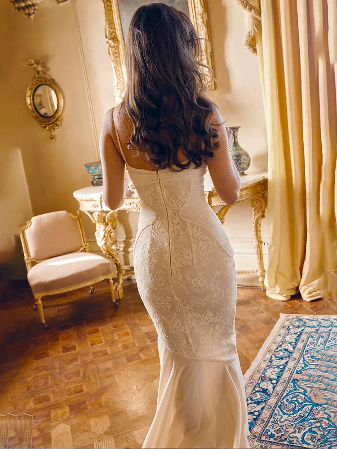 Lace Pleated Slim Bodycon Mermaid Vacation Dress image 2