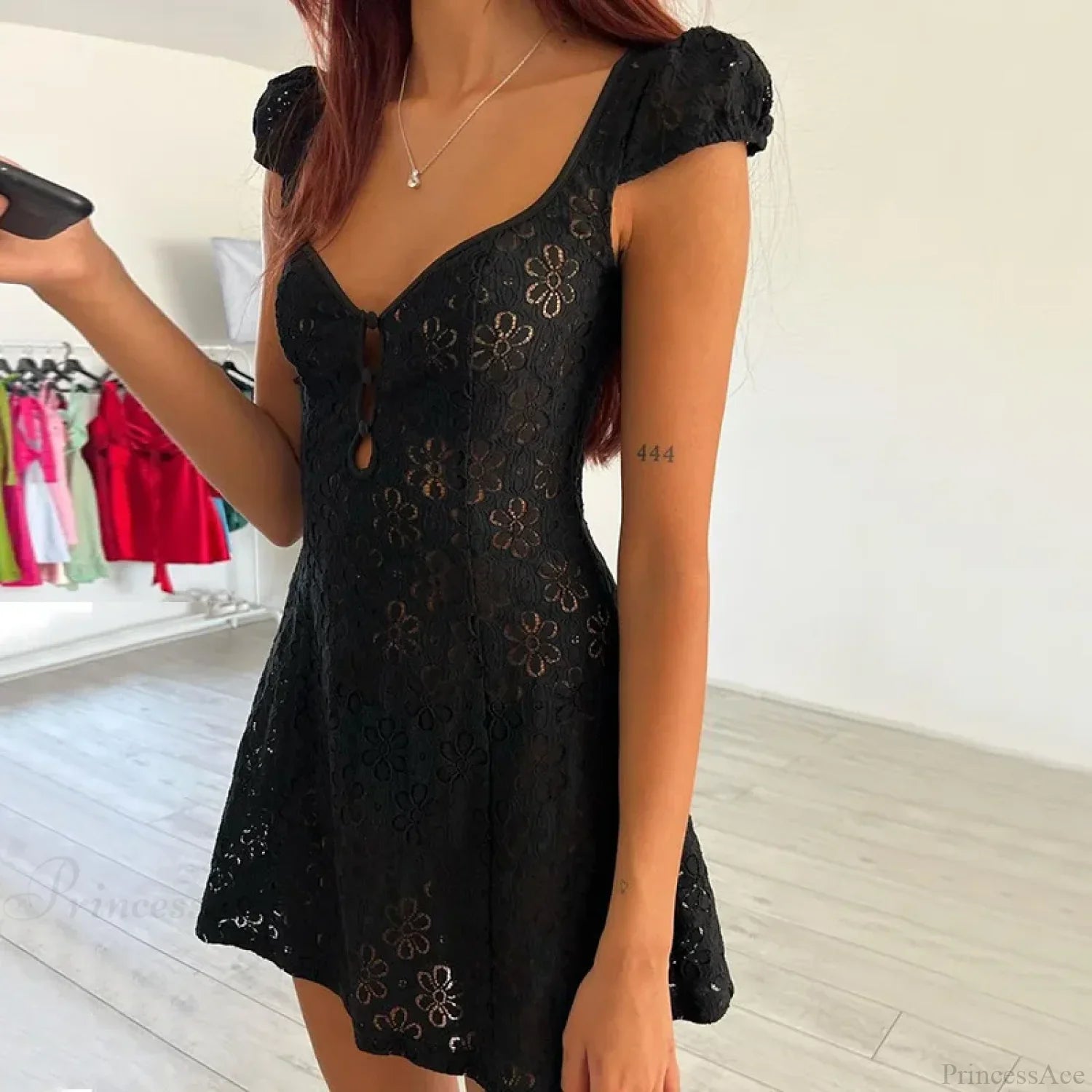 Lace Ruffle Backless Mini Dress image 2