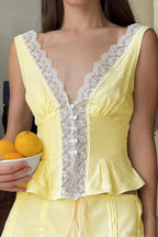 Lace Ruffle Sleeveless Tie Cami Top image 1