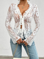 Lace See-Through Sexy Long Sleeve Blouse image 1