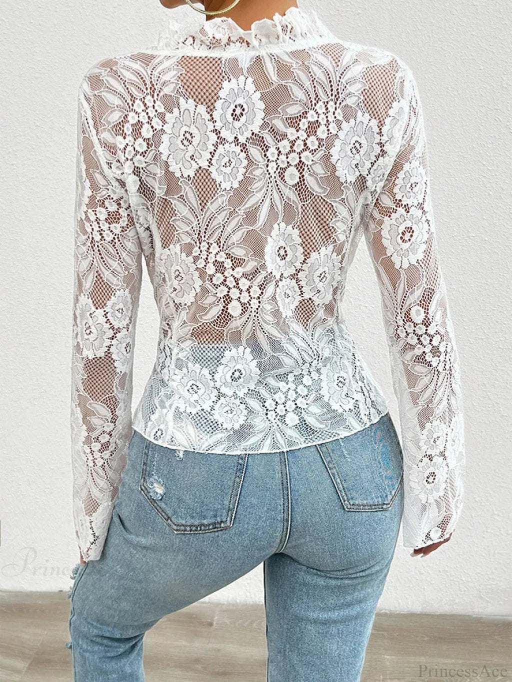 Lace See-Through Sexy Long Sleeve Blouse image 2