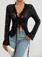 Lace See-Through Sexy Long Sleeve Blouse image 7