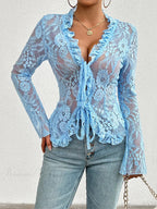 Lace See-Through Sexy Long Sleeve Blouse image 10