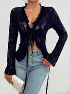 Lace See-Through Sexy Long Sleeve Blouse image 8