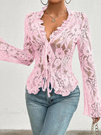 Lace See-Through Sexy Long Sleeve Blouse image 6