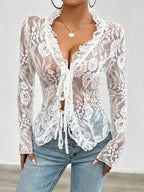Lace See-Through Sexy Long Sleeve Blouse image 3