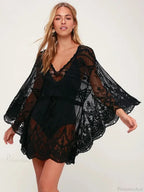 Lace See Through V-Neck Mini Cover Up image 2