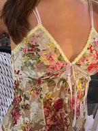 Lace Sheer Floral V Neck Crop Top image 3