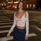 Lace Sheer Long Sleeve Graceful Cut Out Bralette Top image 5