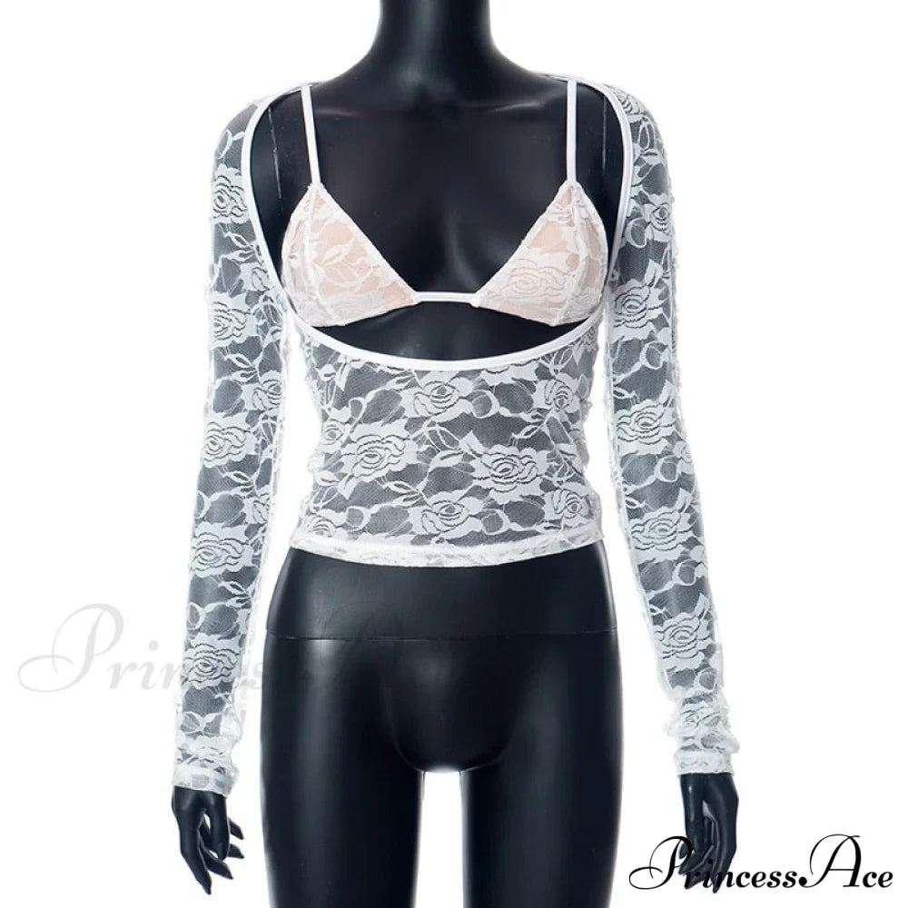 Lace Sheer Long Sleeve Graceful Cut Out Bralette Top image 10
