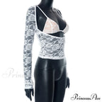 Lace Sheer Long Sleeve Graceful Cut Out Bralette Top image 11