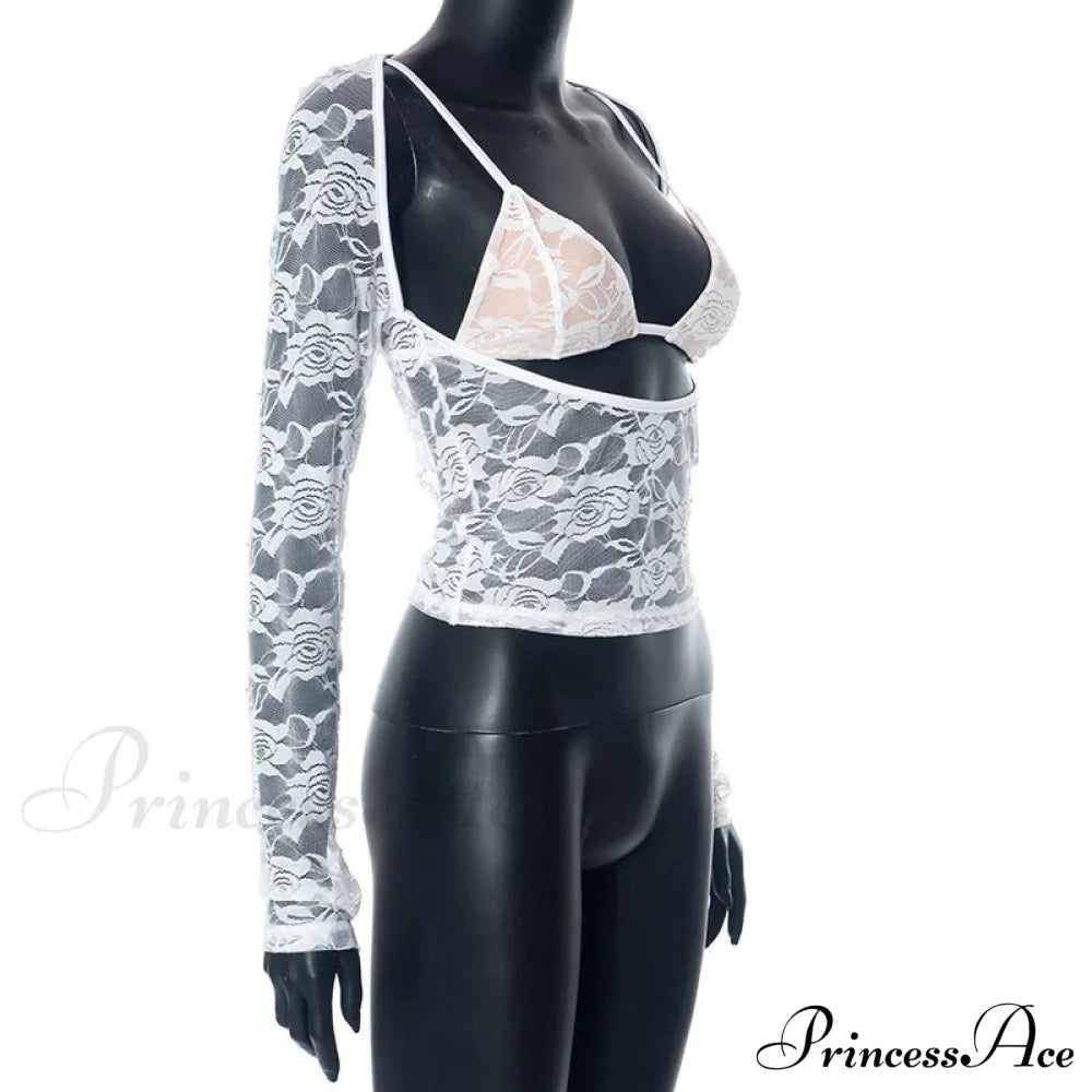 Lace Sheer Long Sleeve Graceful Cut Out Bralette Top image 11