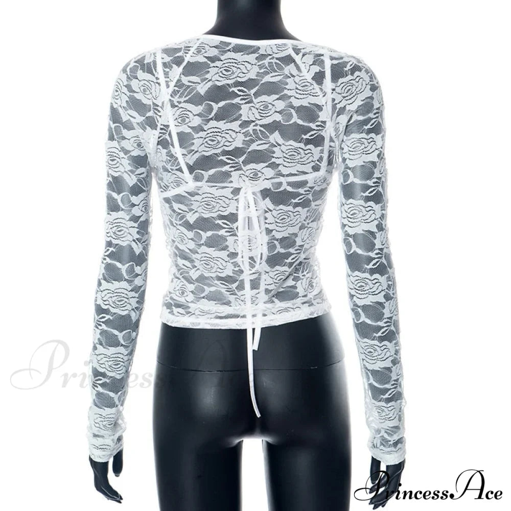 Lace Sheer Long Sleeve Graceful Cut Out Bralette Top image 12
