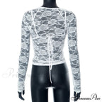 Lace Sheer Long Sleeve Graceful Cut Out Bralette Top image 12