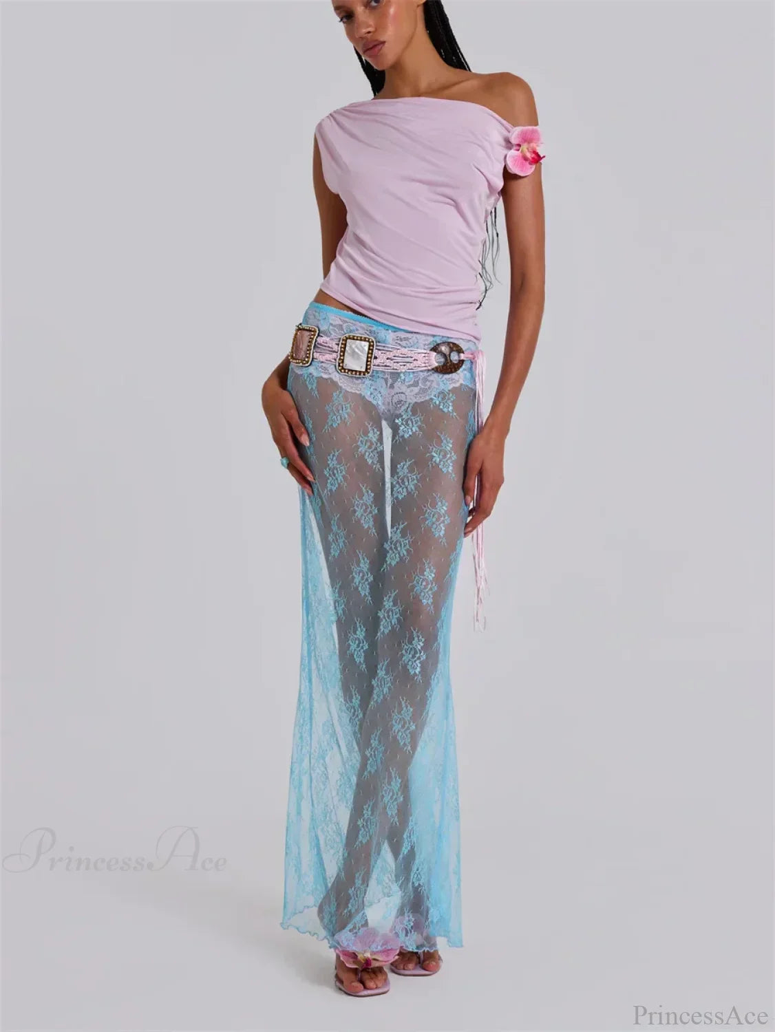 Lace Sheer Maxi Split Sexy See Through Cover Up Beach Skirt image 3